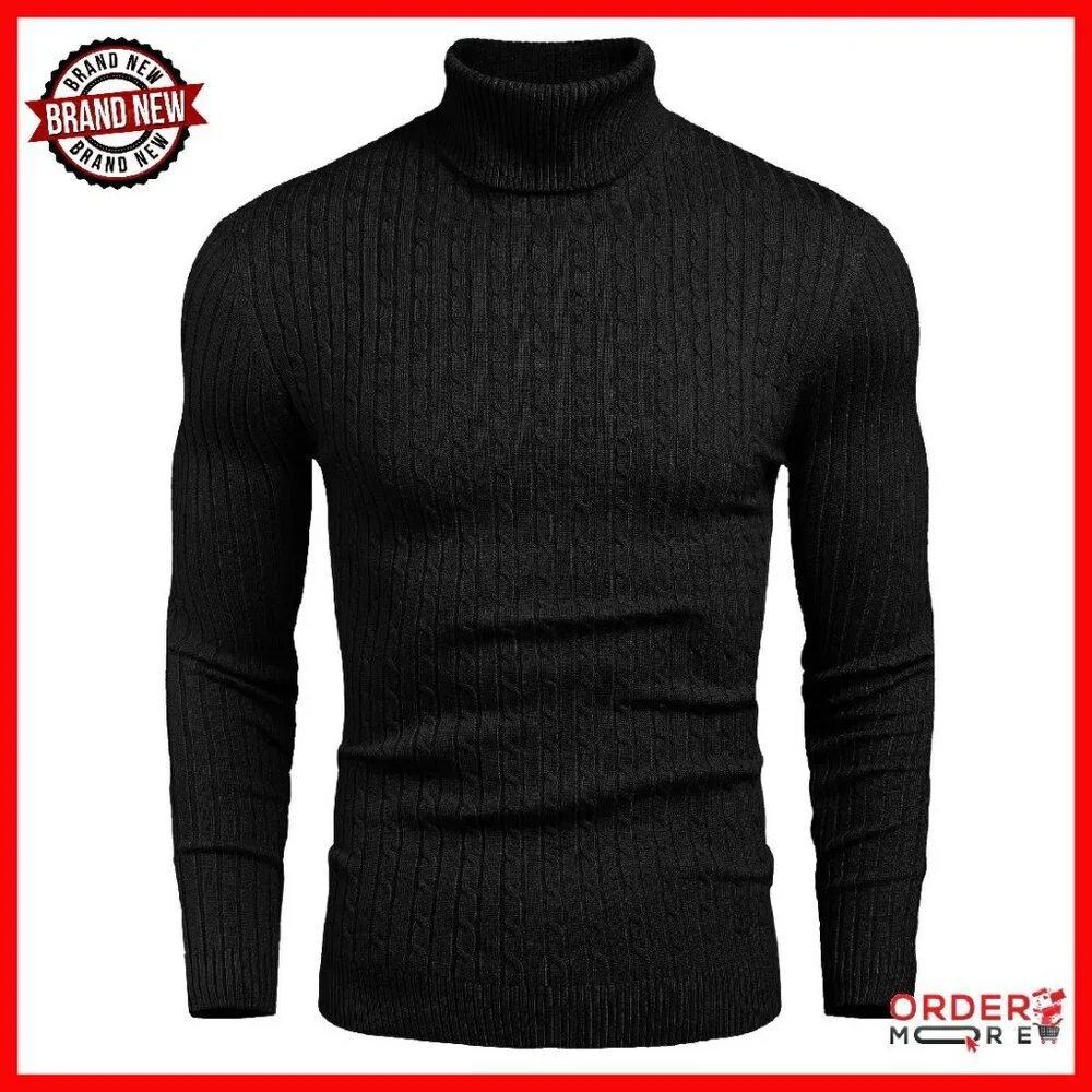 Slim Fit Turtleneck Sweater Cable Knit Thermal Pullover Men's